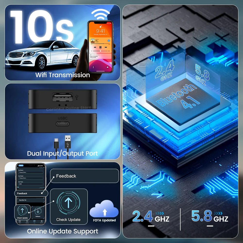 Carlin Kit 5.0 Wireless CarPlay Android Auto Adapter