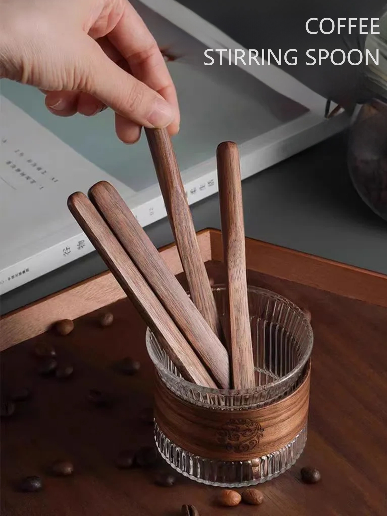 Creative Walnut Wood Coffee Stirrer Long Handle Wooden Dessert Mixing Spoon
