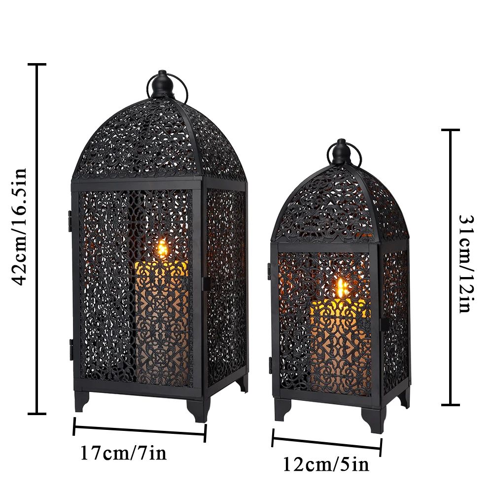 Black Metal Hanging Candle Lantern Set