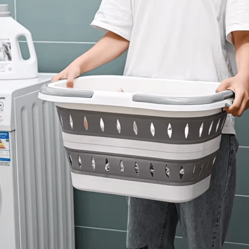 Collapsible Oval Laundry Basket with Handles Space Saving Washing Tub