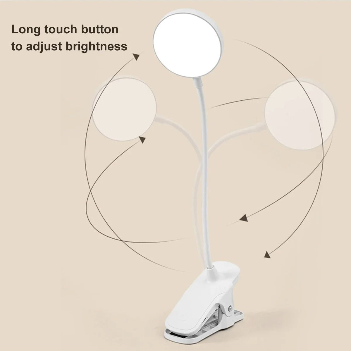 USB Rechargeable Desk Lamp LED Clip Reading Light with Eye Protection and 3 Dimming Modes