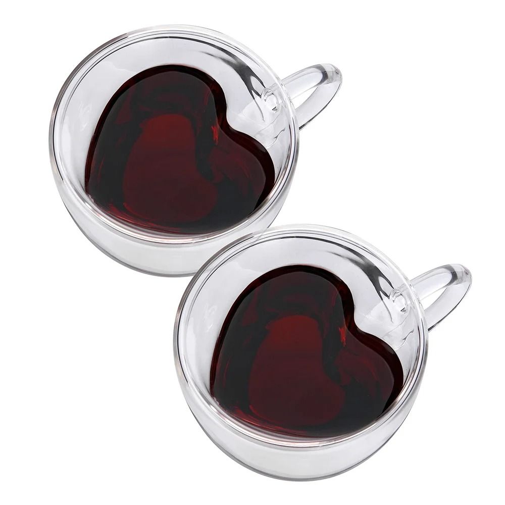 Double-Layer Heart Glass Cup – Romantic Insulated Tea and Coffee Mug with Handle