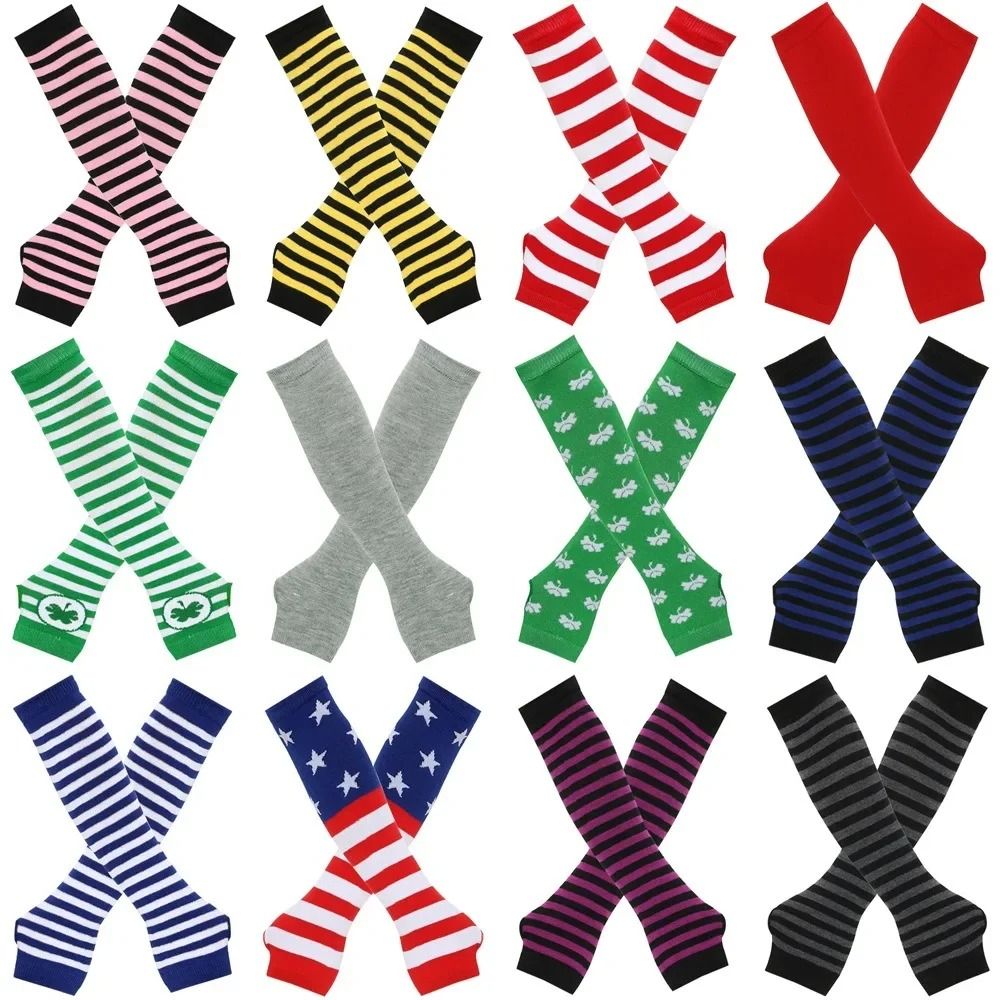 Warmer Knitted Long Fingerless Gloves Lady Striped Elbow Mittens