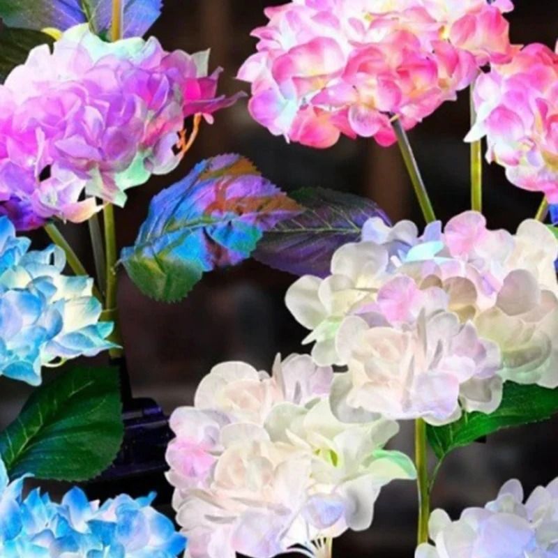 3-Head Solar Hydrangea & Rose Garden Lights | Decorative Floral LED Memorial Landscape Lighting