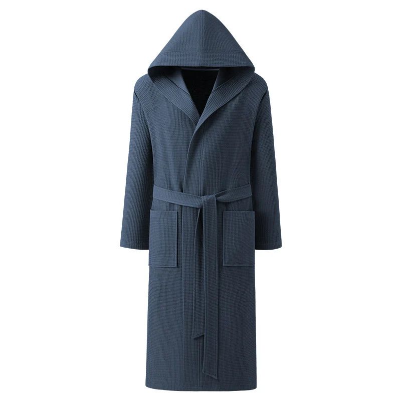Couple Hooded Waffle Cotton Bathrobe Kimono Lounge Sleepwear Robe Set