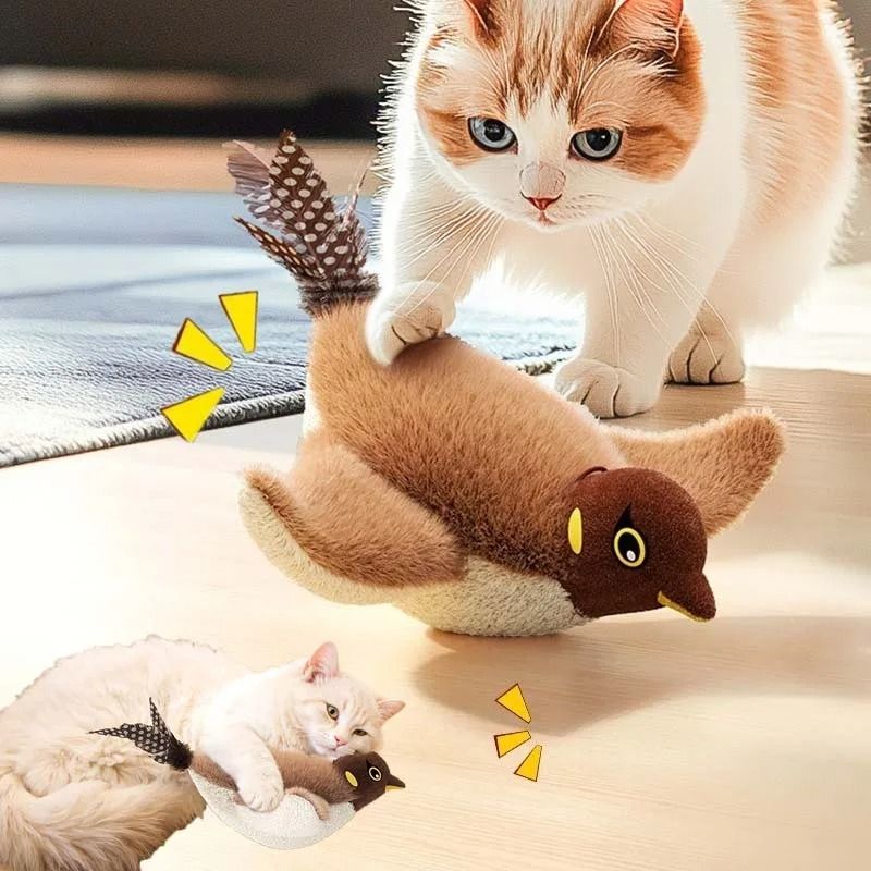 Electric Bird Interactive Cat Toy – Rechargeable Squeaky Plush with Real Feathers & Automatic Teaser