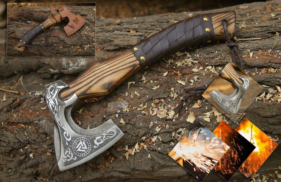 Custom Viking Bearded Axe | 20 Inch High Carbon Steel Camping & Wood Cutting Axe | Solid Wood Handle Axe