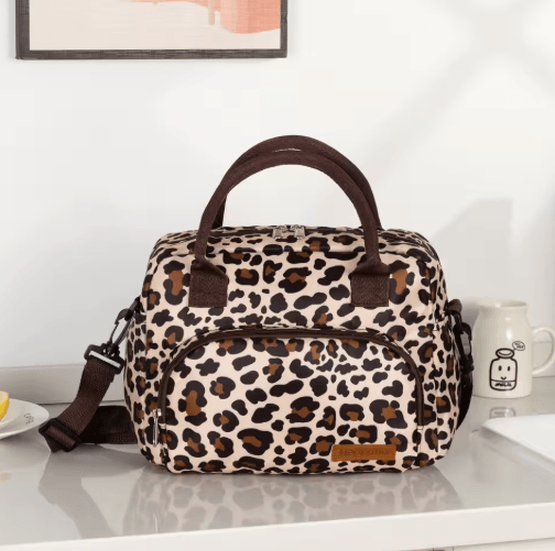 Leopard Print Insulated Lunch Bag – Large Capacity Crossbody Lunch Tote for Moms & Travel