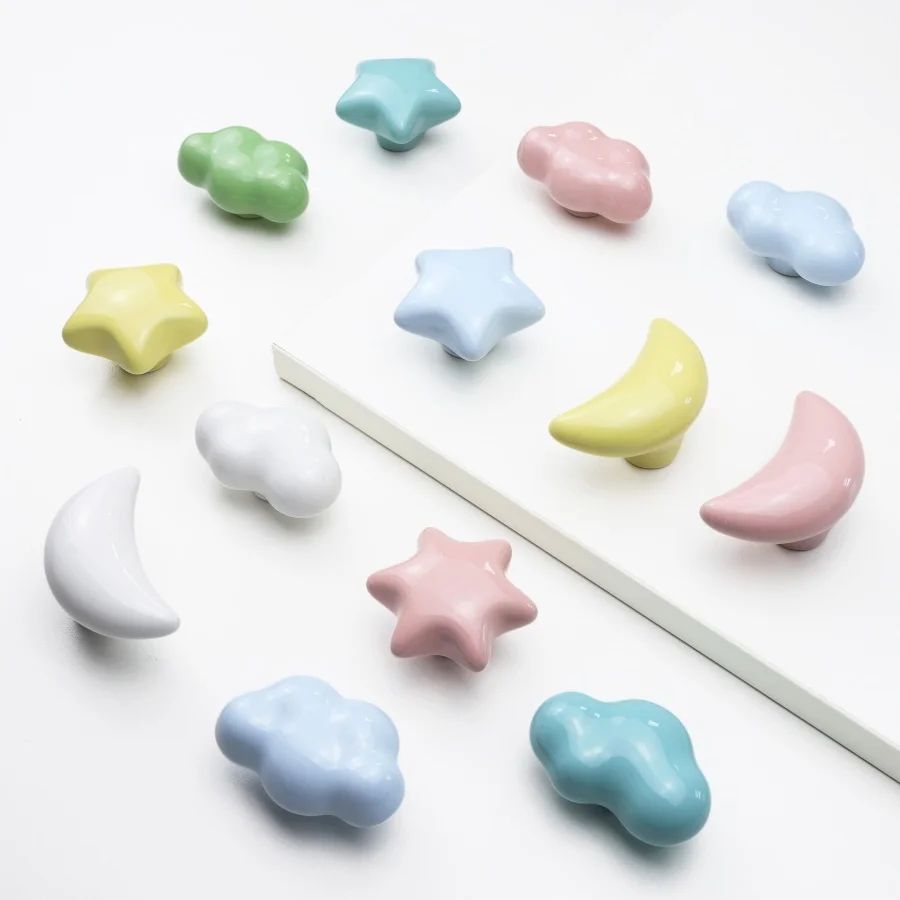 Cute Ceramic Star Moon Cloud Cabinet Knobs