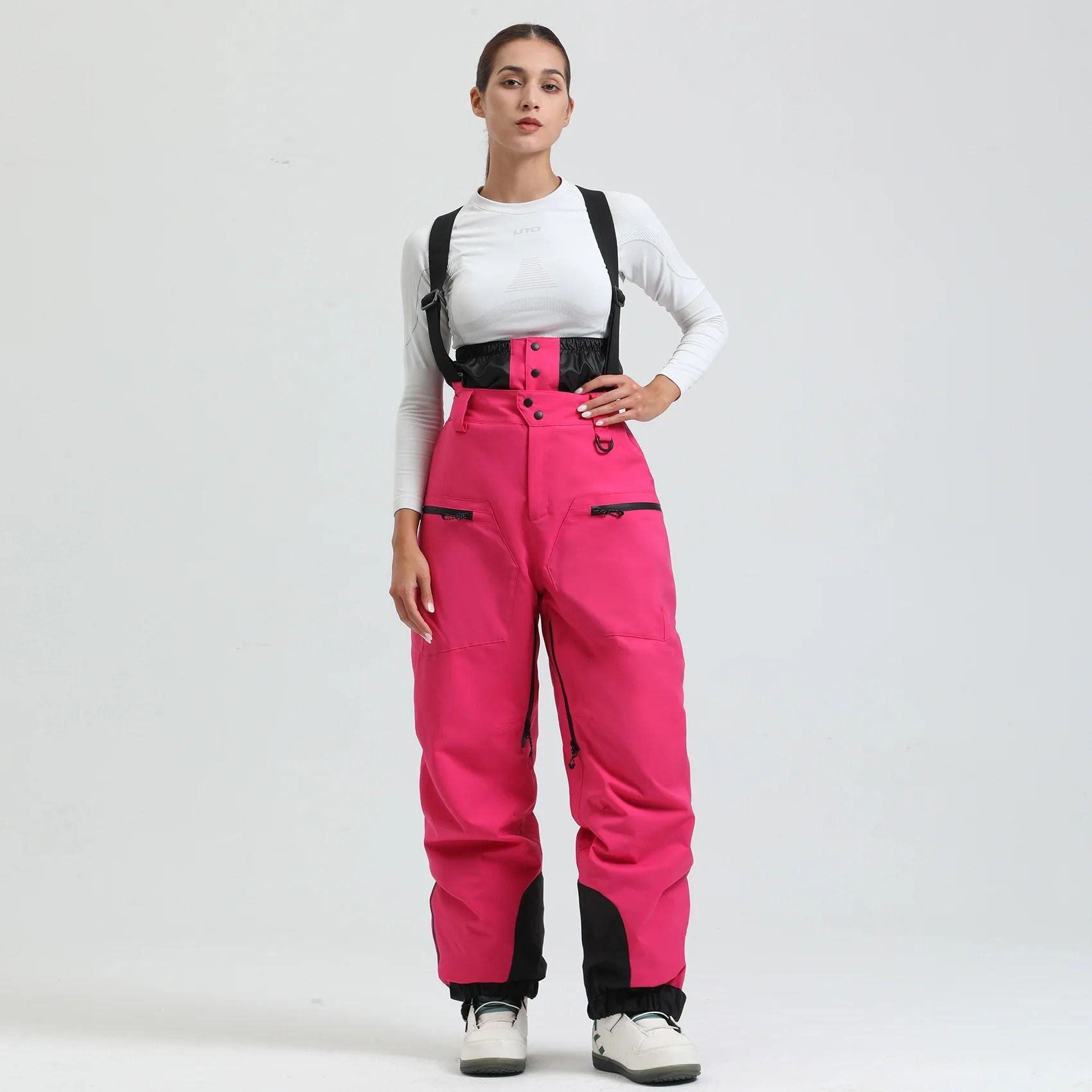 Womens Waterproof Insulated Ski Pants With Suspenders Warm Winter Snowboard Overalls