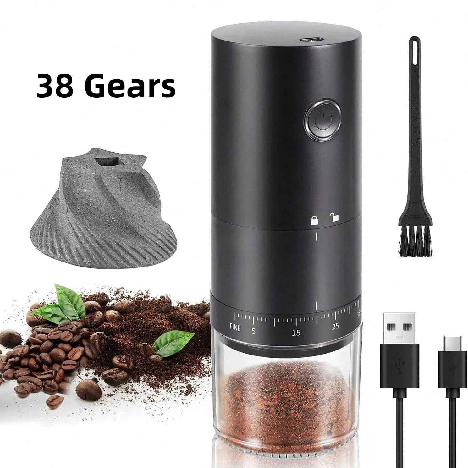 Portable Electric Coffee Grinder USB Rechargeable Ceramic Burr with Grind Settings