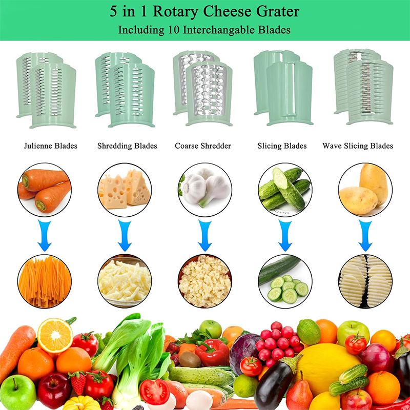 Rotary Cheese Grater & Hand Crank Vegetable Slicer Multifunction Kitchen Mandoline