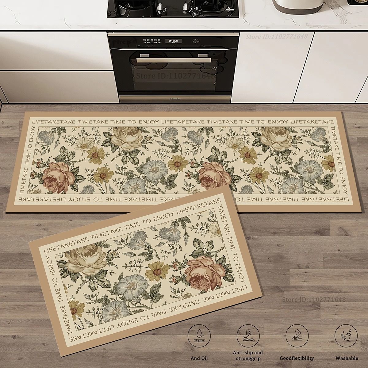 Botanical Blossom Anti-Fatigue Kitchen Rug | Extra Thick Absorbent Non-Slip Runner for Bathroom & Entryway