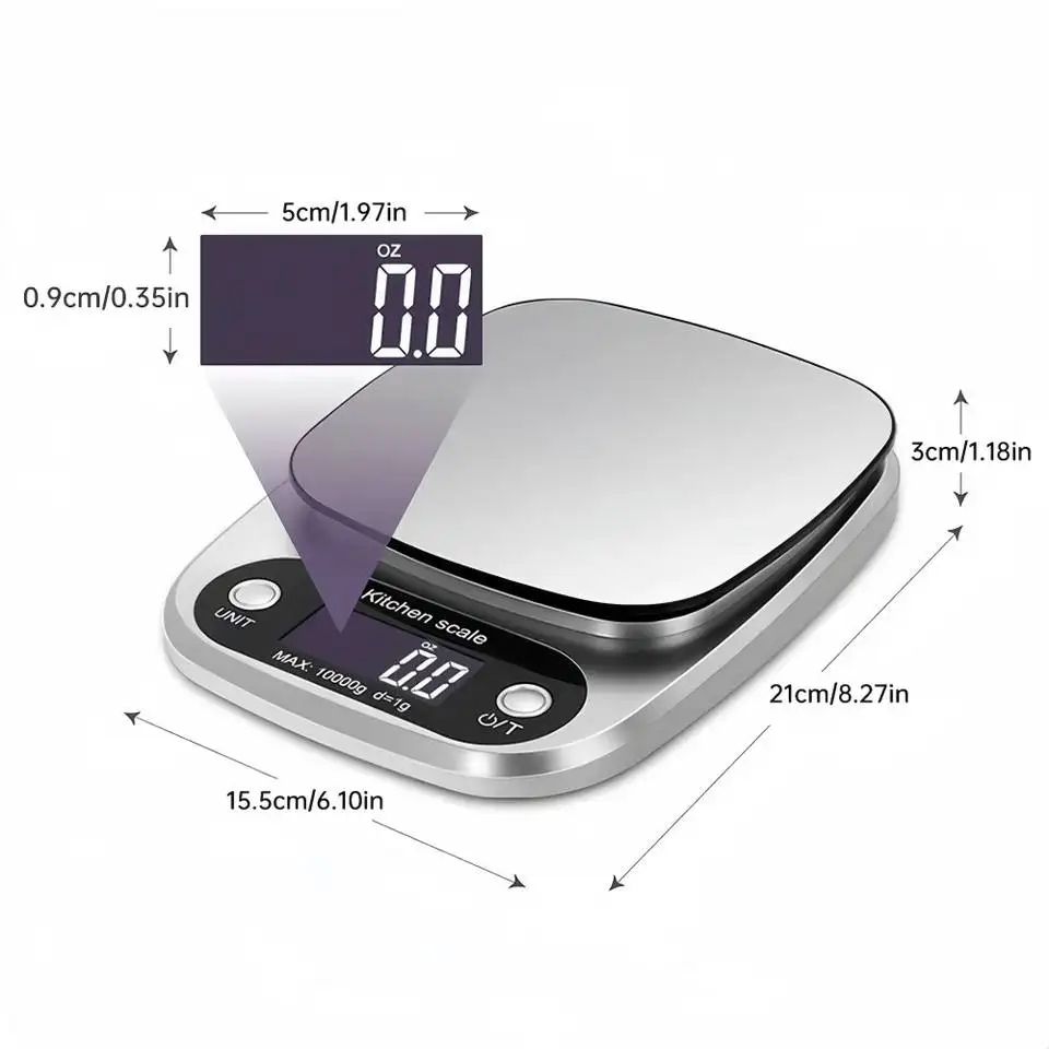 22 lb Digital Kitchen Scale with Tare Function – Stainless Steel Food & Jewelry Weighing Scale with LCD Display