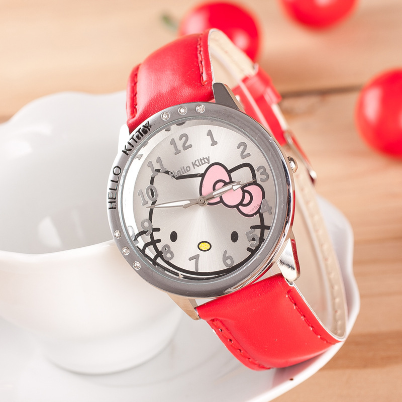 Hello Kitty Bow Digital Quartz Watch, Cartoon Belt Watch with Diamond, Kawaii Birthday Toy Gift