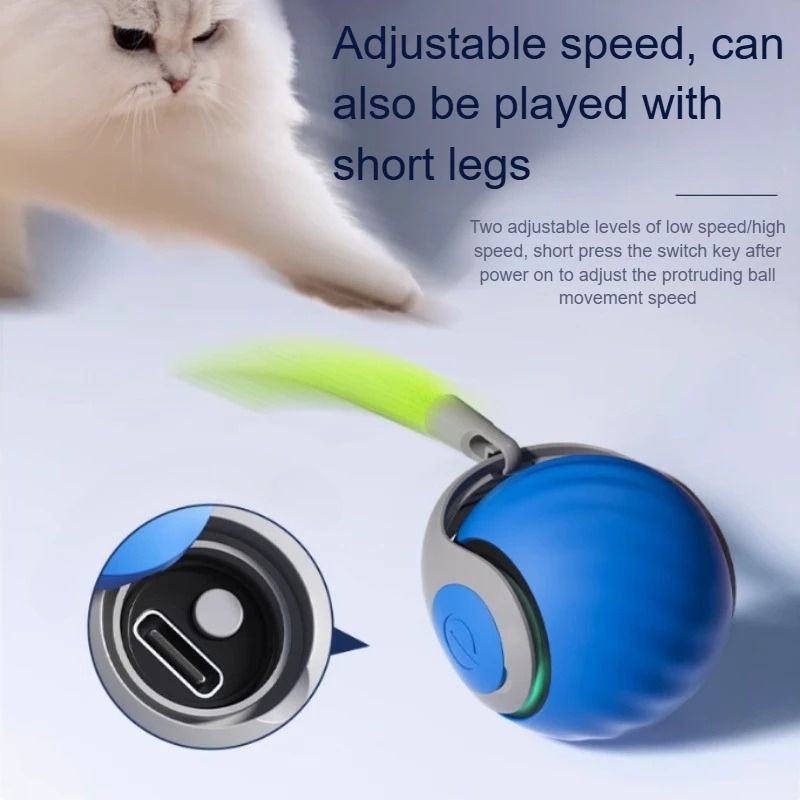 USB Rechargeable Interactive Cat Toy Ball Automatic Smart Cat Toy Rolling Ball with Tail