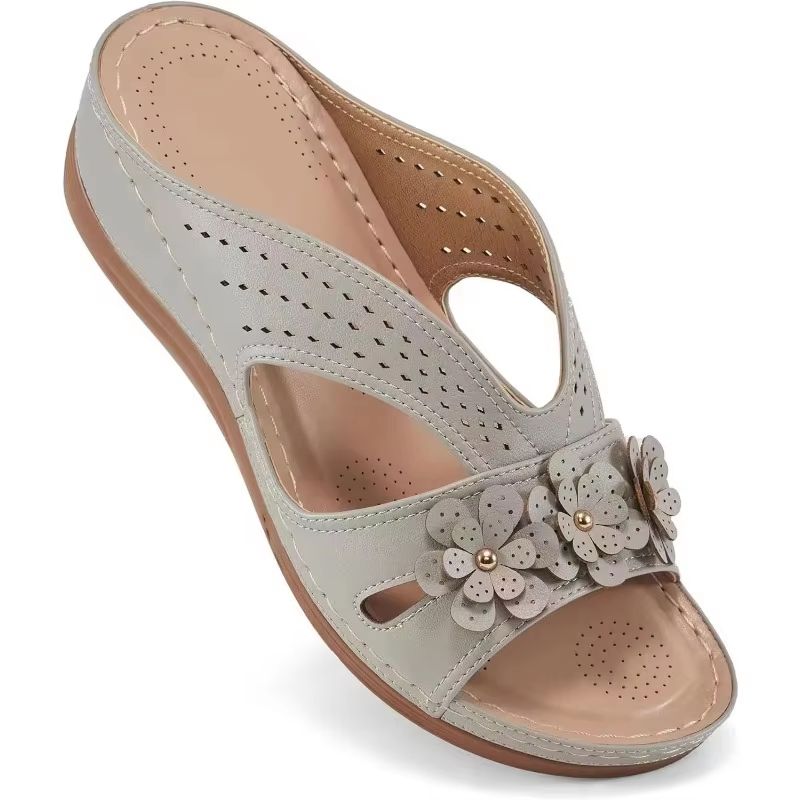 BloomStep Women's Wedge Sandals – Flower Hollow Casual Slippers with Non-Slip Sole
