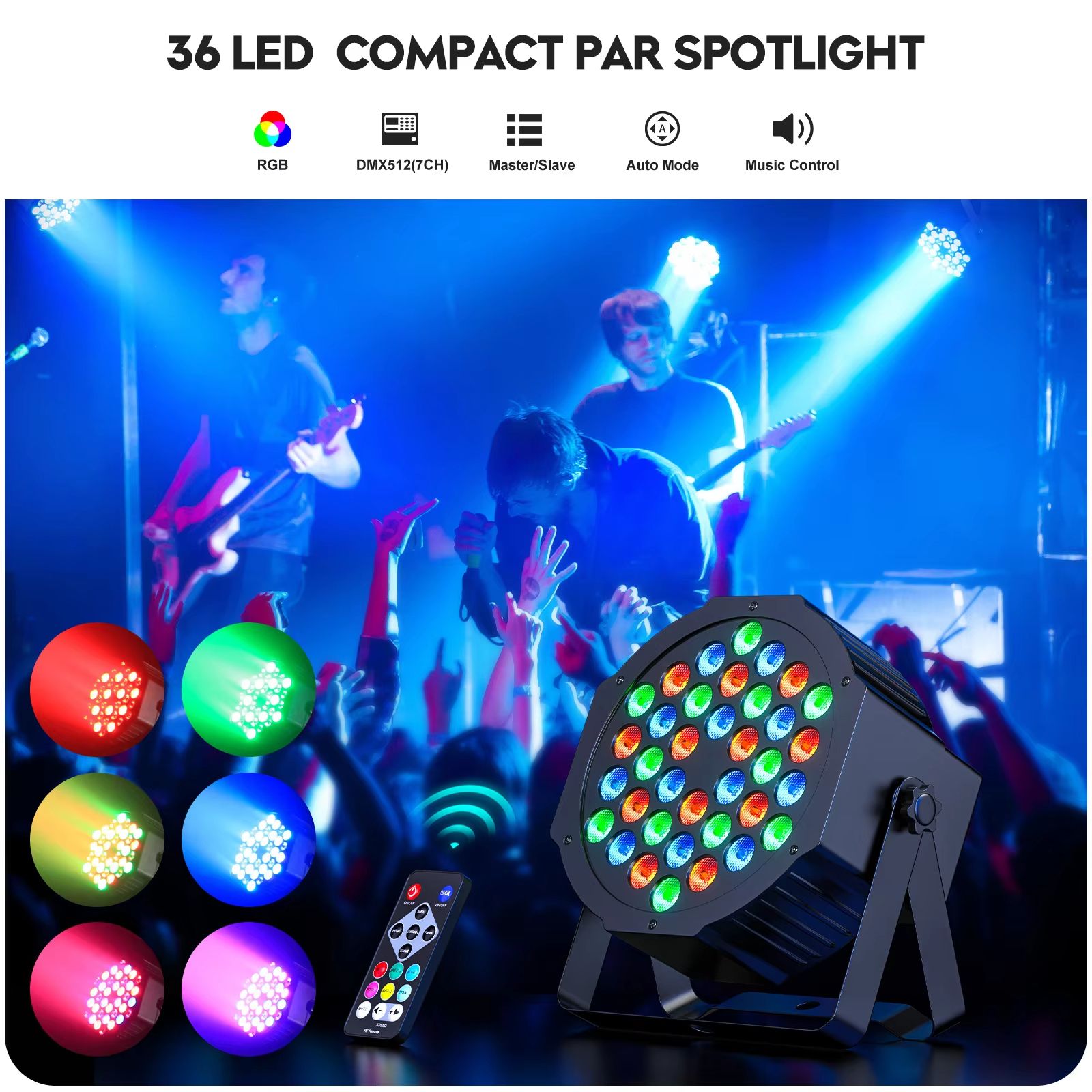 Somspot RGB Par Stage Lights – 36 LED DMX & Remote Control Lighting for Parties, Weddings & Live Events (4/8 Pack)