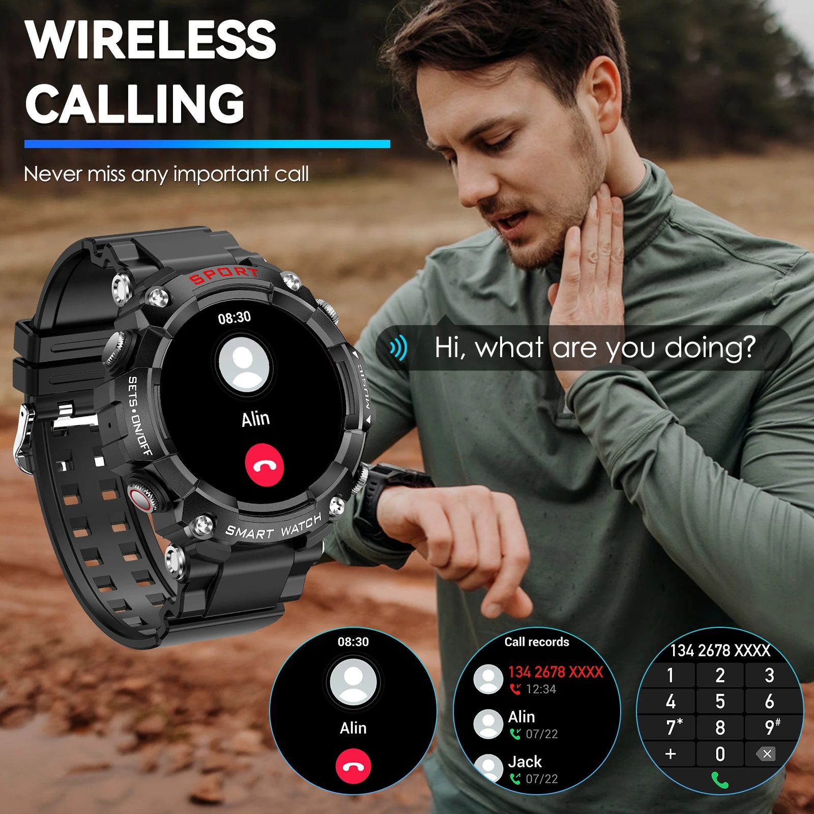 LaNikar AMOLED Smartwatch with Built In Bluetooth Earbuds
