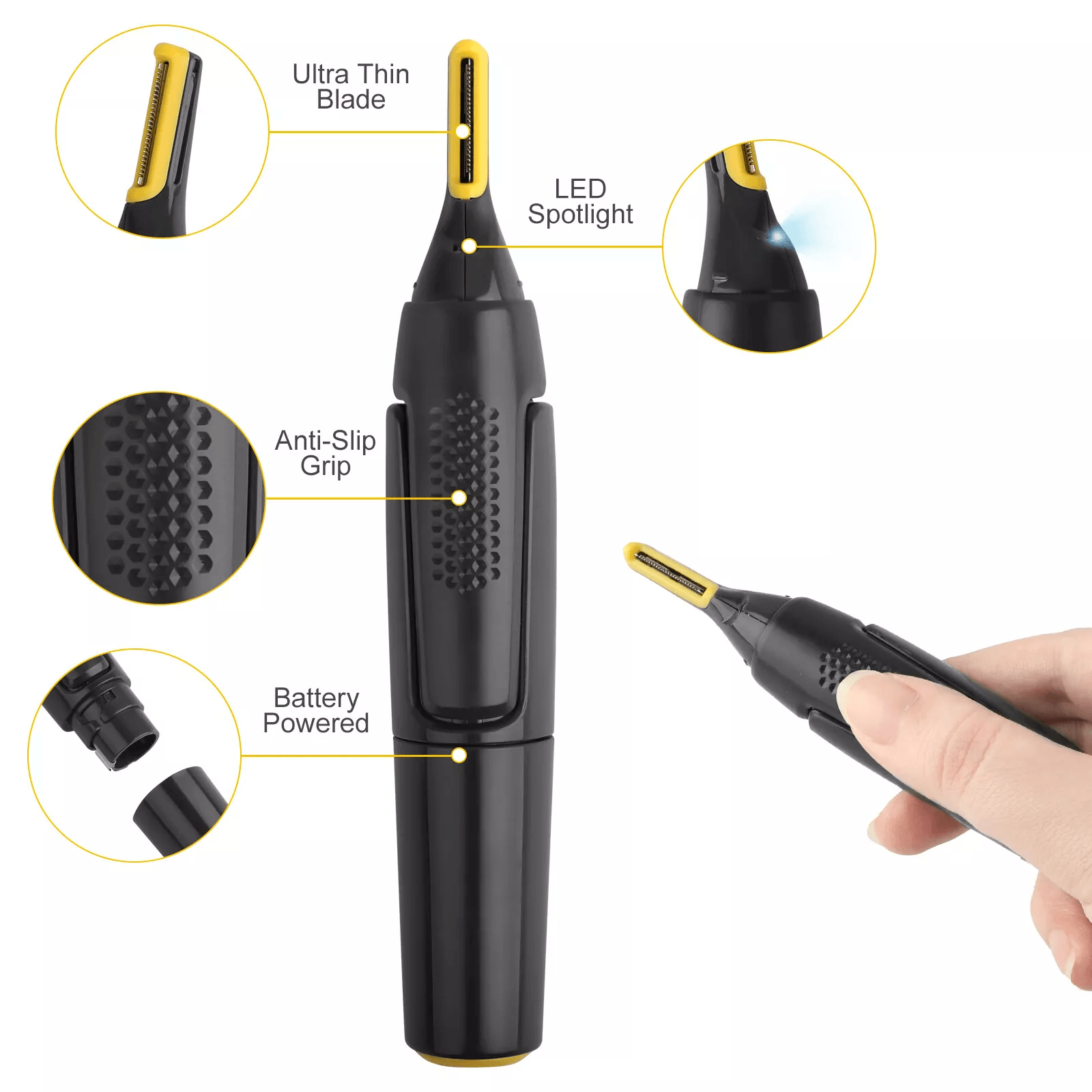 Electric Eyebrow Trimmer & Facial Hair Remover, Mustache, Lip, Nose & Beard Hair Shaver with Precision Blades