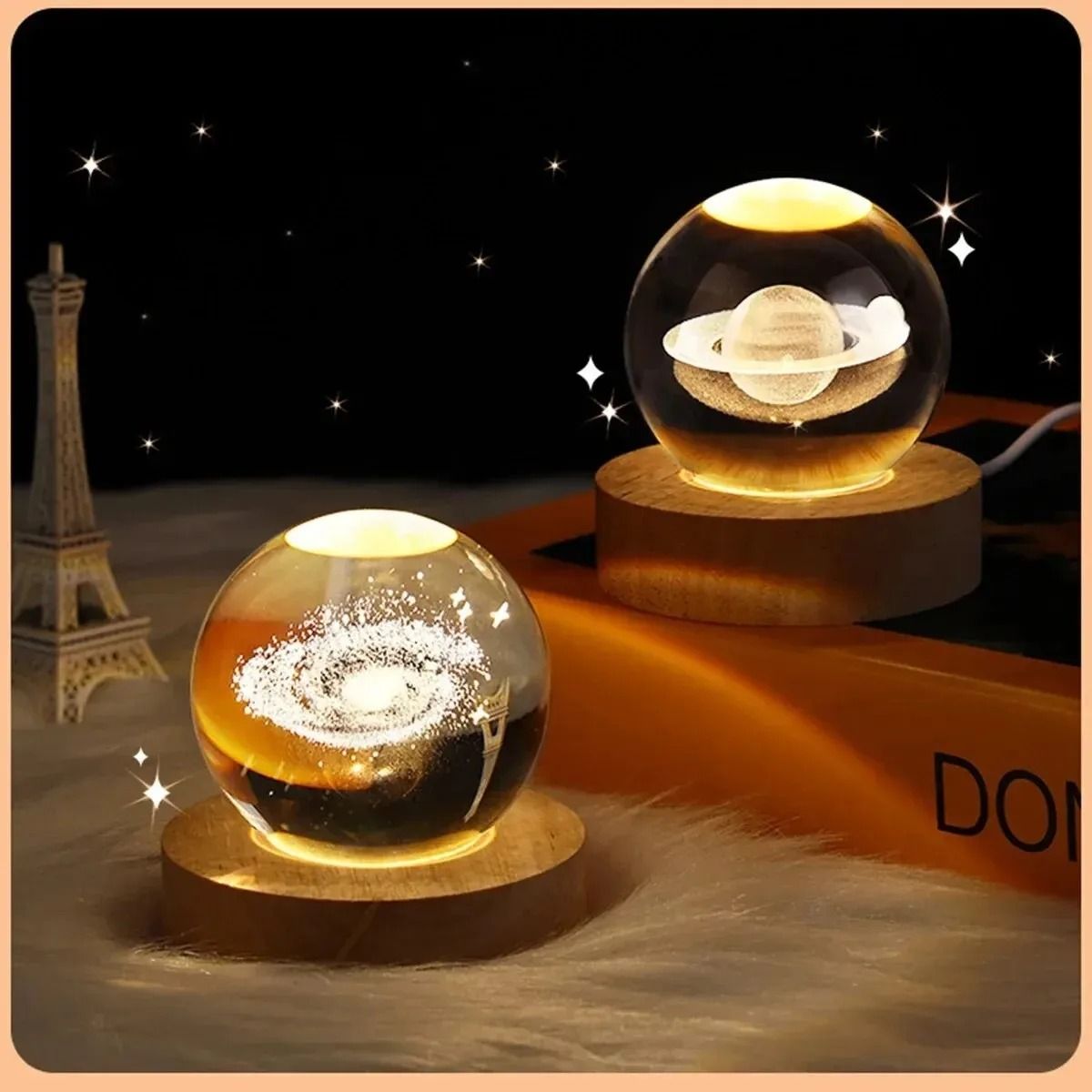 3D Crystal Ball LED Galaxy Lamp with Solar System Engraving