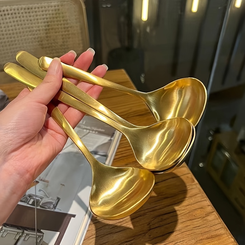 Elegant Golden Stainless Steel Large Spoons for Hot Pot, Soup, Porridge - Long Handles