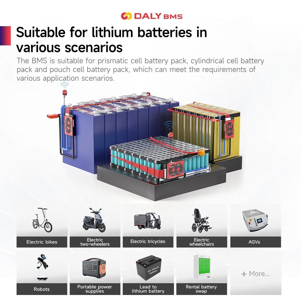 Daly Smart Lifepo4 BMS 4S 8S 16S 24S 12V 24V 48V 72V Li ion Battery Management System