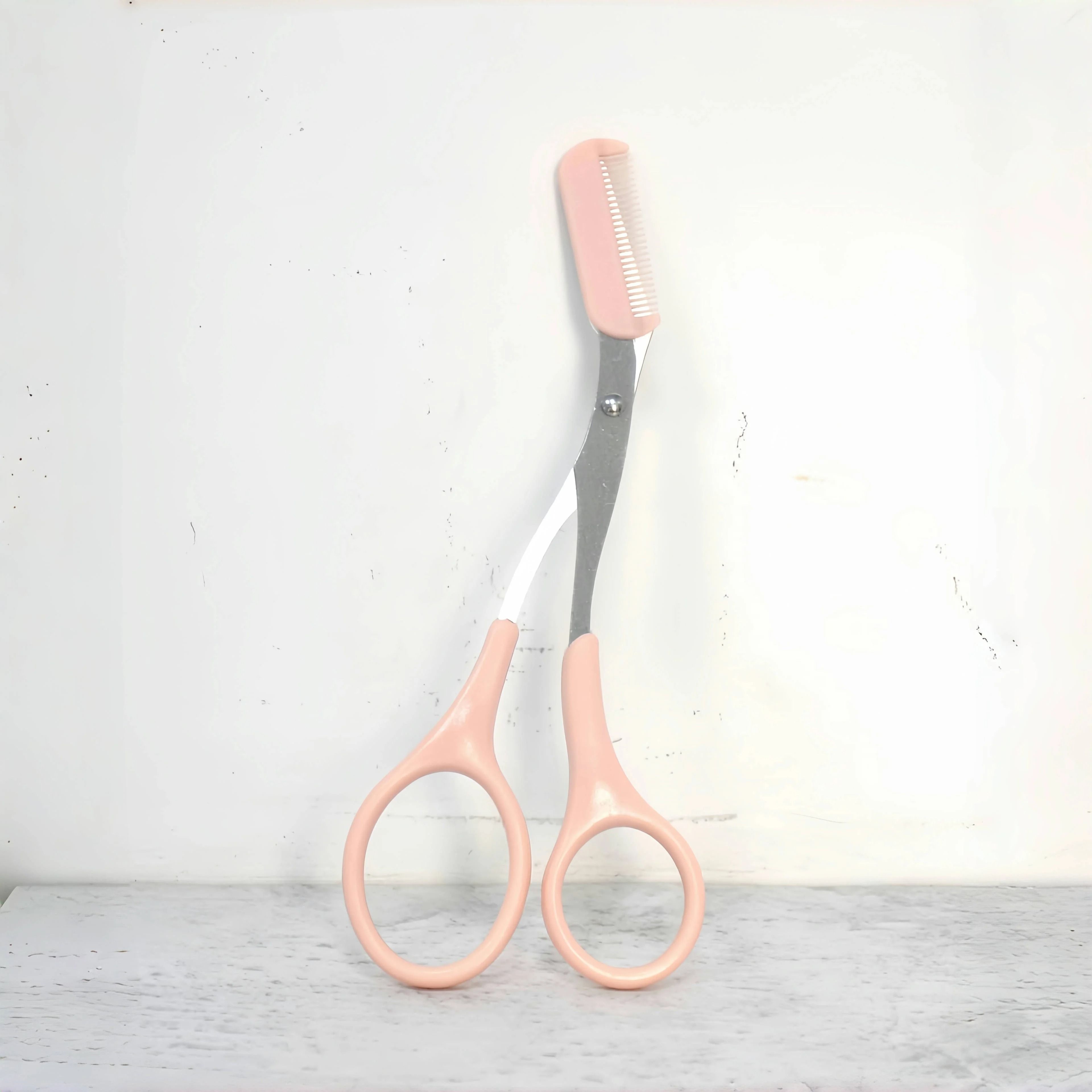 Pink Eyebrow Trimming Scissors with Built in Comb Stainless Steel Precision Grooming Tool