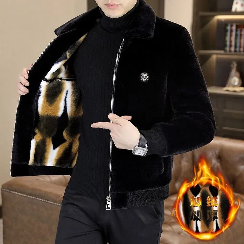 High-Quality Mink Fur Accented Woolen Jacket for Men