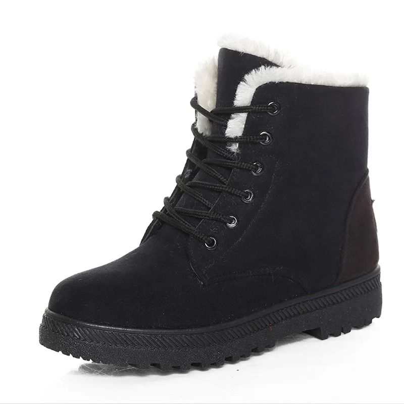 Womens Winter Fur Lined Ankle Boots with Low Heel