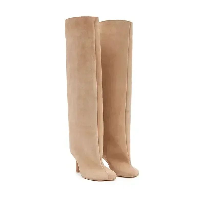 Womens Knee High Boots with 6cm Slim High Heels Round Toe Fashion Long Boots for Autumn and Winter