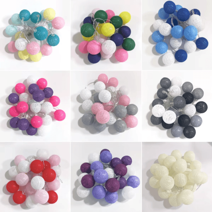 Colorful Cotton Ball LED String Lights – Battery Fairy Garland for Cozy Home & Holiday Decor