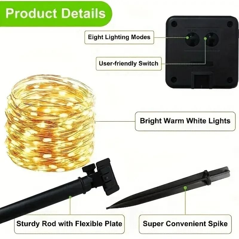 Solar Fairy String Lights with 8 Modes – Waterproof Copper Wire Garden Lights