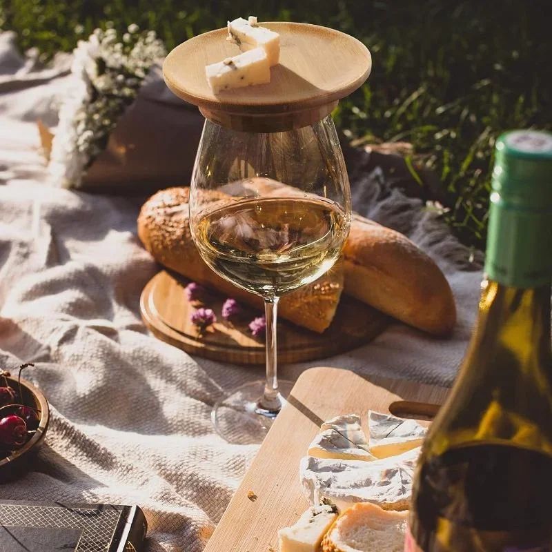Bamboo Wine Glass Charcuterie Topper with Wooden Lid and Coaster