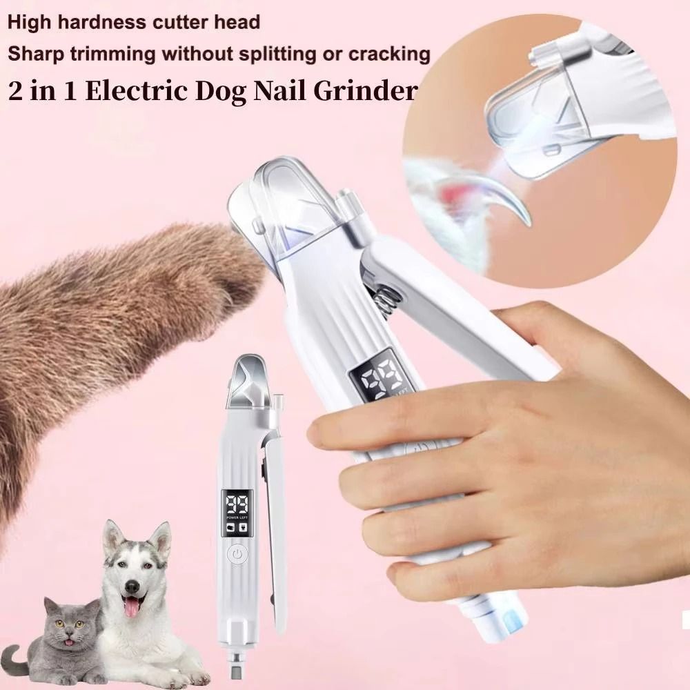 2 in 1 Electric Pet Nail Trimmer and Grinder with LED Light for Dogs and Cats