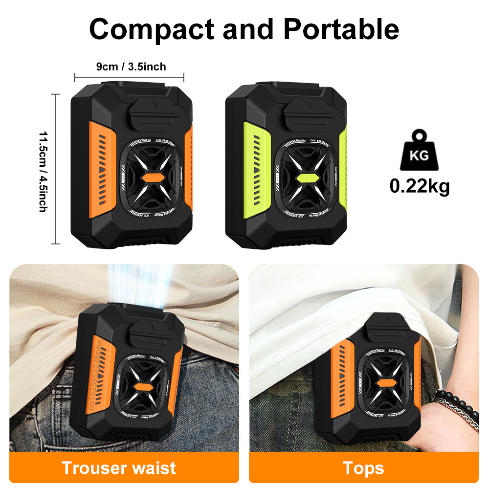 Waist Fan Portable, Hanging Neck Fan with Speeds, Wearable Shirt Fan, Clip Belt Fan for Outdoor Travel