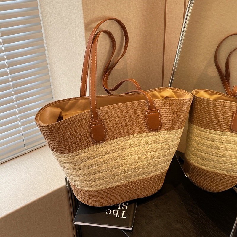 Large Capacity Straw Beach Bag Women Summer Travel Shoulder Tote