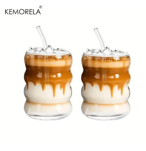 Cute Caterpillar Cups with Straws Wave Design Glass Cup with Straw 1 to 2 PCS