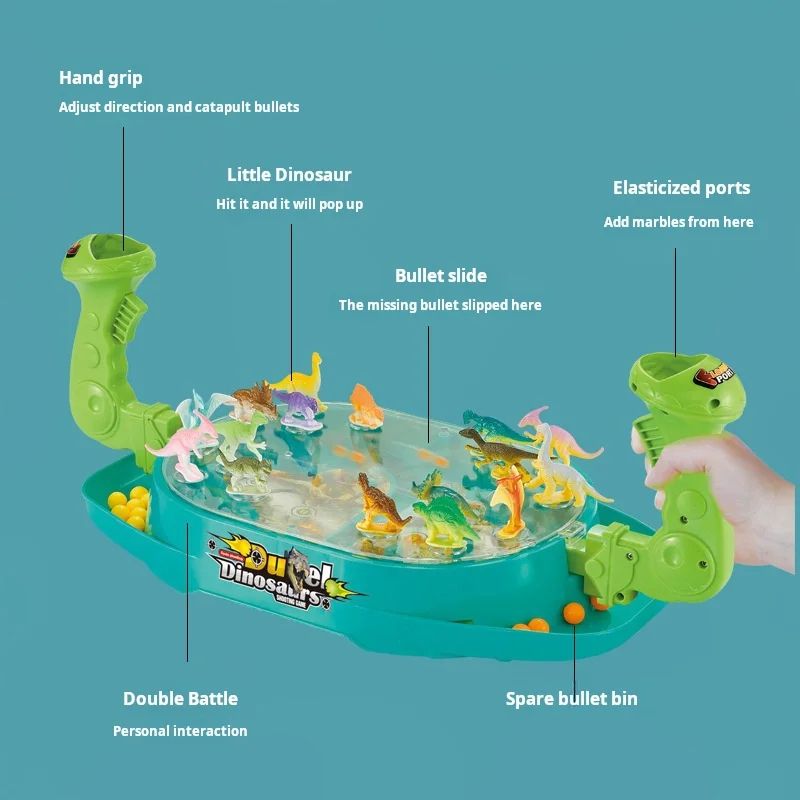 Dino Duel Catapult Board Game (Two-Player Interactive Pinball Catapult Toy)