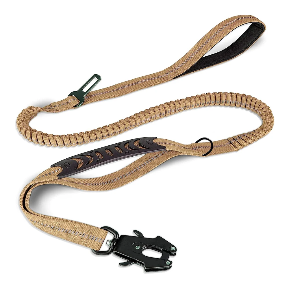Reflective Tactical Bungee Dog Leash with Car Seatbelt for Large Dogs