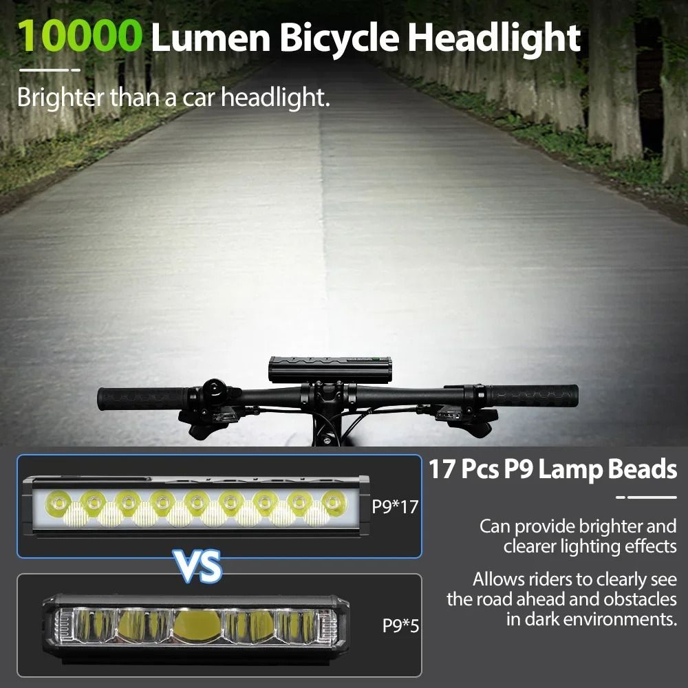10000 mAh Bicycle Light 17 LED Front Double Bracket Power Bank