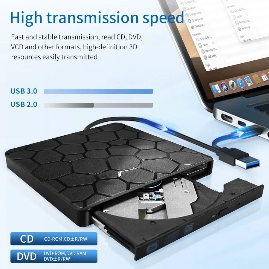 External USB DVD CD Writer Drive USB 3.0 Type C Portable Optical Disc Reader