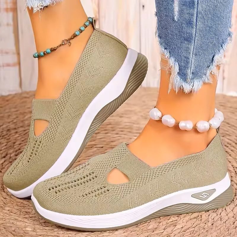 Womens Breathable Knit Sneakers Low Top Casual Shoes