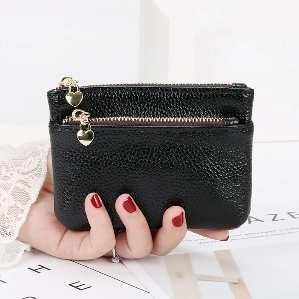 Double Zipper Heart Detail Mini Coin Purse