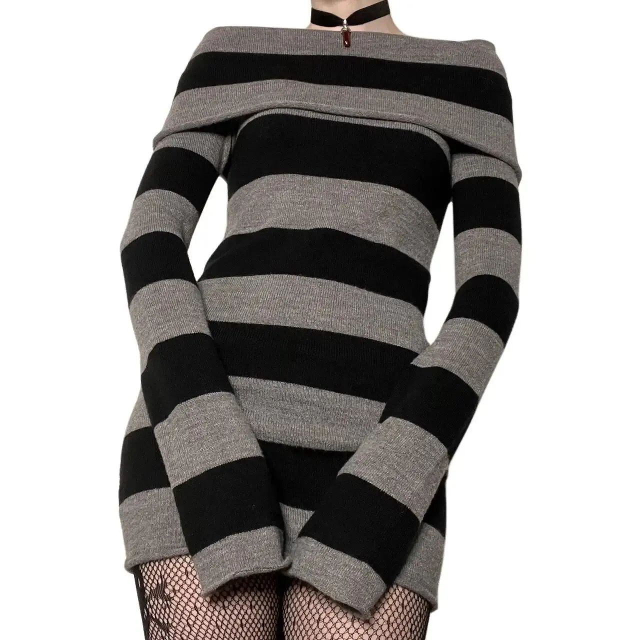 Womens Striped Boat-Neck Bodycon Mini Dress