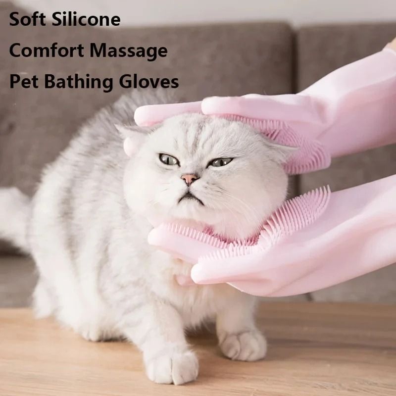 Pet Grooming Gloves Silicone Hair Removal Dog Bath Shampoo Scrubber Glove