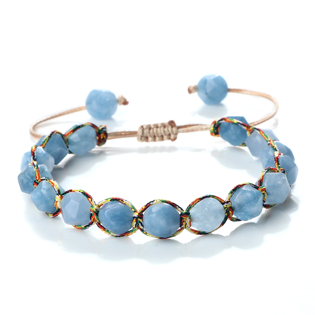 Women Malay Stone Cut Face Bracelet Yellow Agate Handmade Wristband Vacation Healing Beach Jewelry