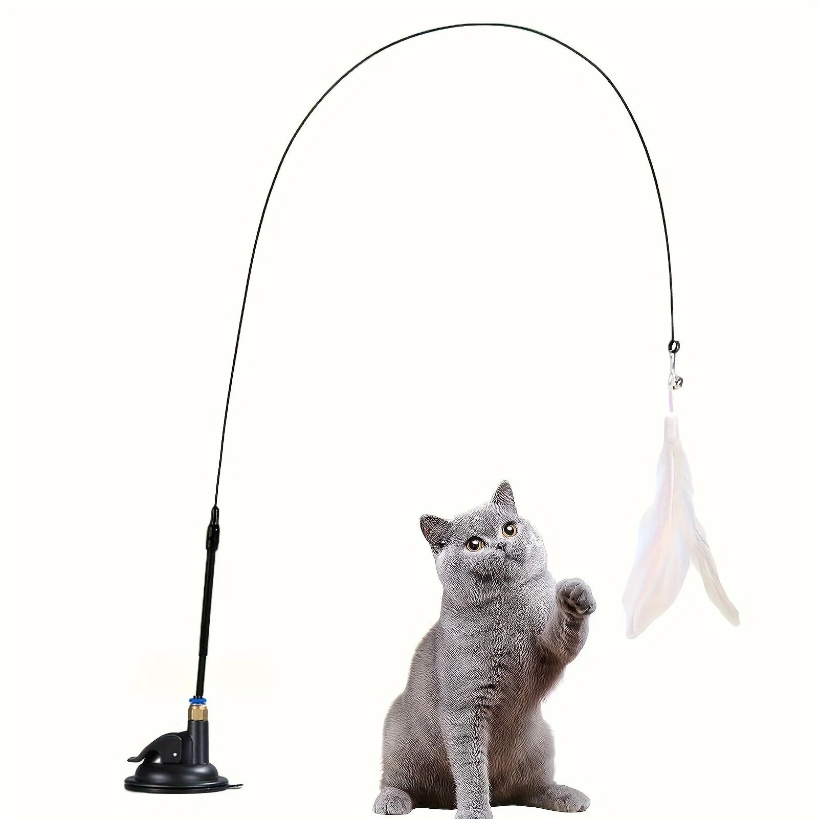 Interactive Bell & Feather Wand  Suction Cup Pole for Exciting Cat Playtime  Ultimate Toy for Fun Adventures