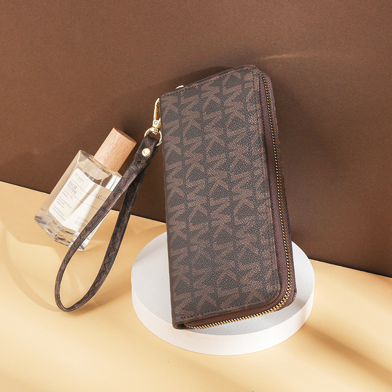Fashionable Women Long Clutch Wallet with Wristlet and Single Zipper Design