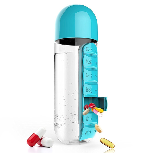 Vitamins Organizer Water Bottle – Portable Pill Holder & Supplement Storage | Perfect Health Gift